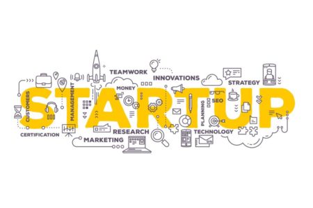 Graphic detailing icons and words around startup businesses