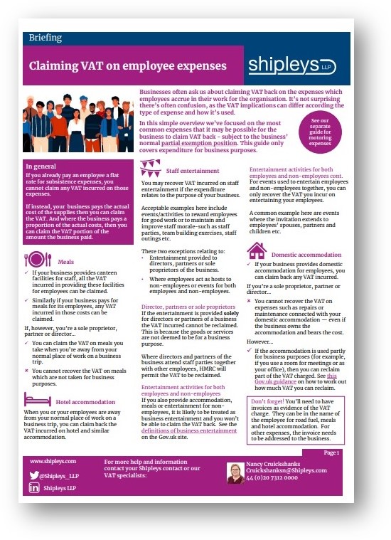 Claiming back the VAT on employee expenses Shipleys LLP