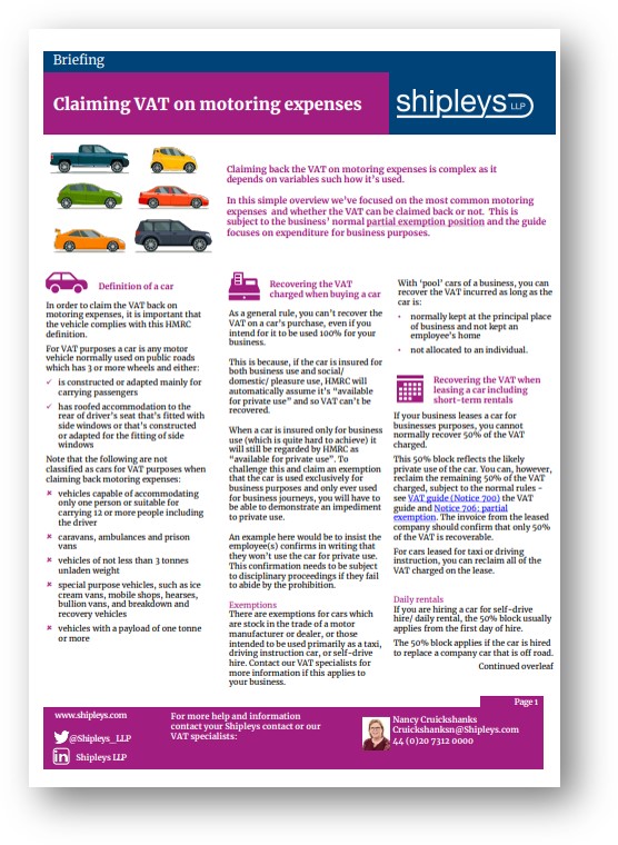 Claiming back the VAT on employee expenses Shipleys LLP